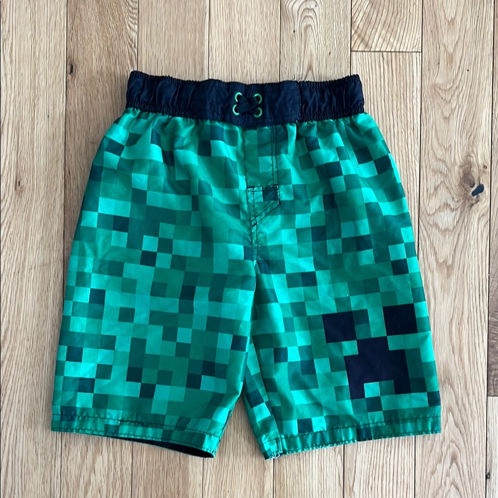Minecraft Pixelated Green Creeper Swim Shorts/Trunks, Sz M, Used